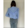 Blauwe ruffle blouse