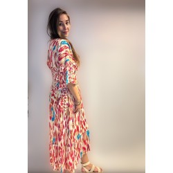 Lange zomer jurk panter print roze